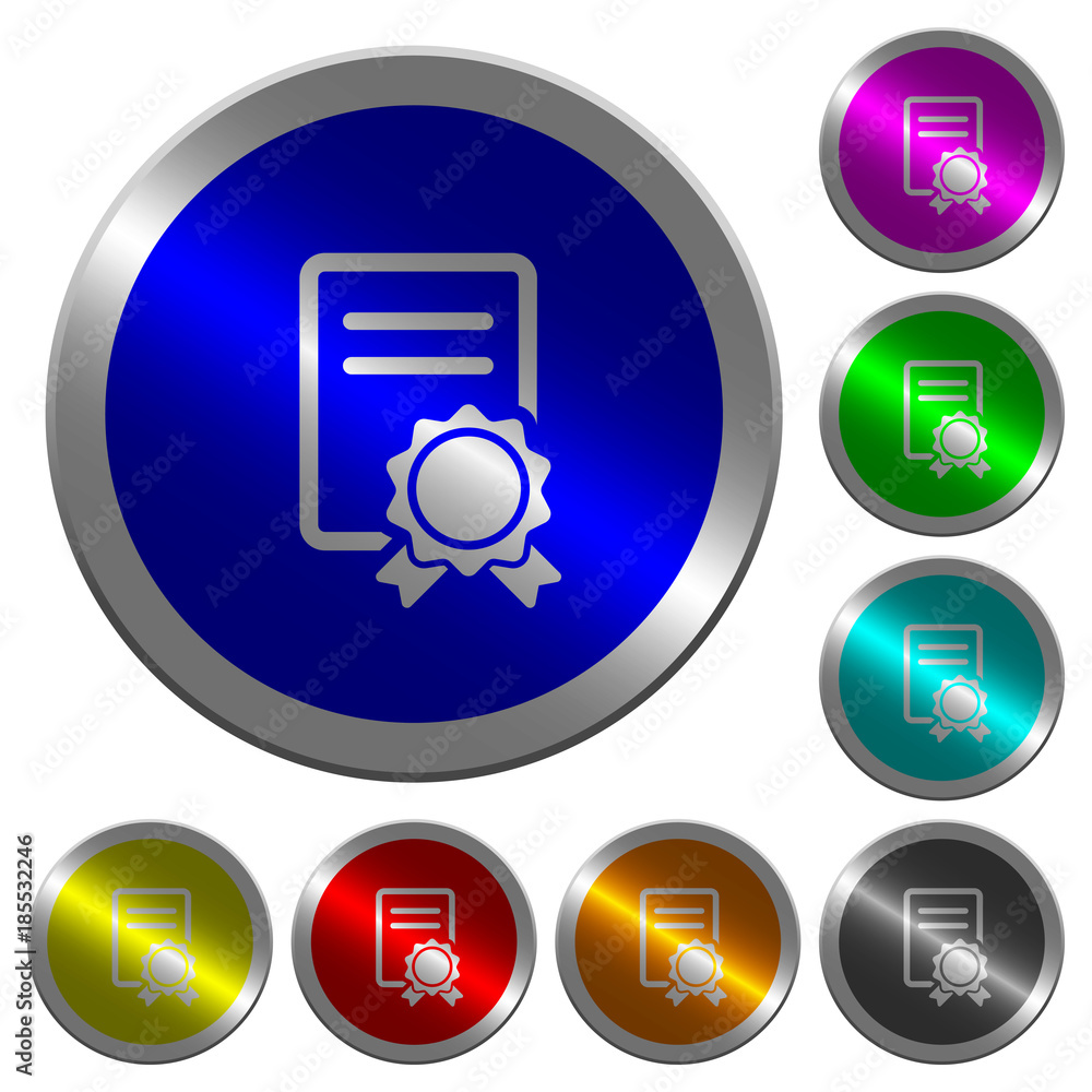 Poster certificate luminous coin-like round color buttons