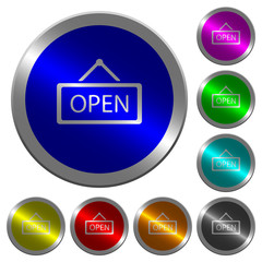 Open sign luminous coin-like round color buttons