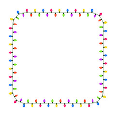 light bulb, garland square border christmas design isolated on white background