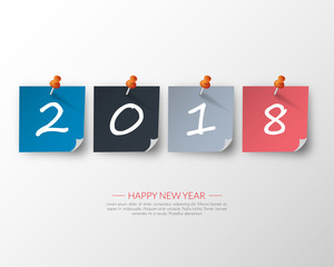 Greeting card design template with Modern Text for 2018 New Year of the Dog. Color number 2018 drawn lettering on colorful background. Vector illustration.
