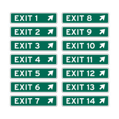 Exit traffic road signs set