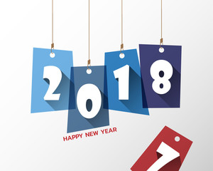 Greeting card design template with Modern Text for 2018 New Year of the Dog. Color number 2018 drawn lettering on colorful background. Vector illustration.