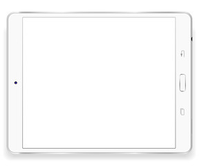 Tablet computer front view isolated in a white background and white button. To present your application