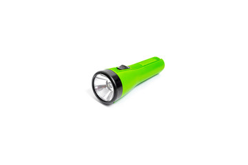 Green flashlight isolated on white background