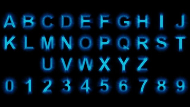 light letters and numbers - cold blue lights - strong shimmering and intense flickering animation loop - grid for precise selection included - isolated