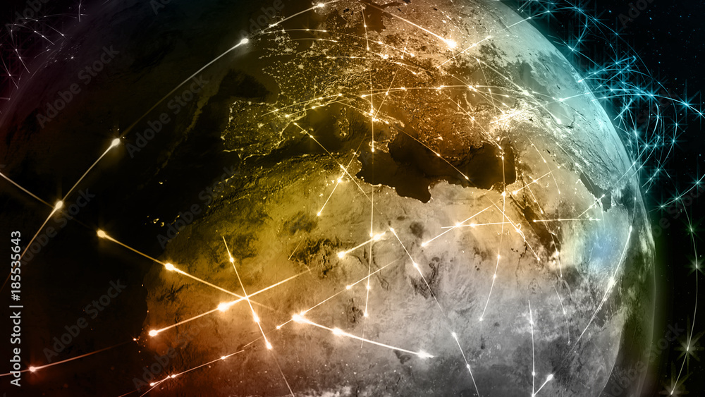 Poster 3d rendering abstract of world network, internet and global connection concept