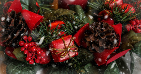 Closeup of Christmas decoration with red details