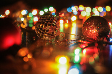 Christmas decoration: Closeup of disco and red bauble