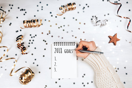 Holiday decorations and notebook with 2017 goals