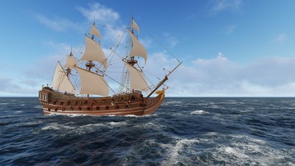 Fototapeta na wymiar Sailboat at sea on a sunny day 3d illustration