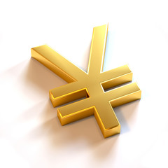 Yen Currency Gold Color. 3D Render Illustration