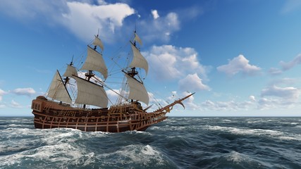 Fototapeta na wymiar Sailboat at sea on a sunny day 3d illustration