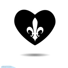 The heart icon. A symbol of love. Valentine s Day. Heraldic Lily. Graphic and web design, logo. Black as coal. Vector. A lot of soot. Shadow. Royalty. Purity and innocence. Mercy and compassion.