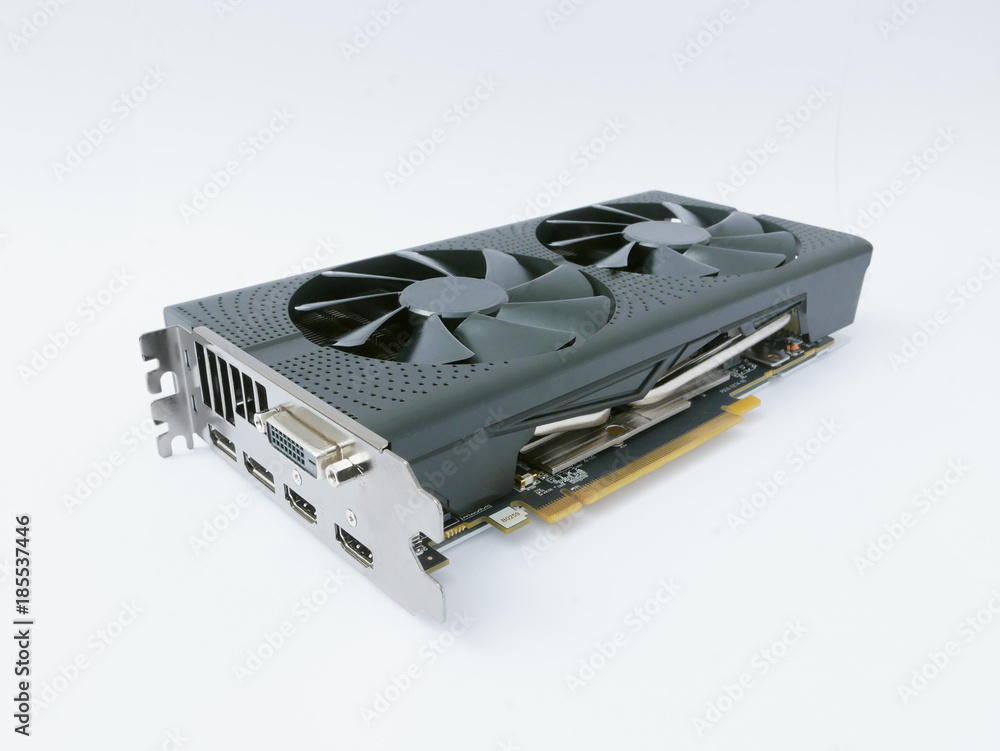 Fototapete Powerful modern high end computer graphics / video card isolated on white background