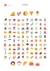 110 flat design icons. Food, drink, cooking, restaurant and more. - 185537615