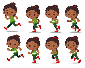 Vector set of running girl separated frames isolated on white background.