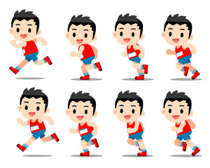 Vector set of running man separated frames isolated on white background.