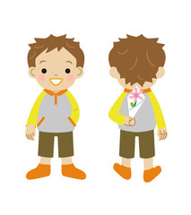 男の子　全身　前と後　笑う