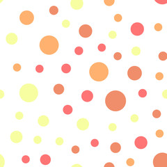 Colorful polka dots seamless pattern on white 21 background. Mesmeric classic colorful polka dots textile pattern. Seamless scattered confetti fall chaotic decor. Abstract vector illustration.