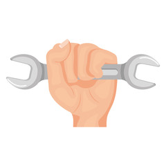 hand with wrench tool isolated icon