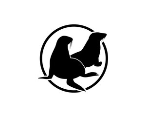 Animal Black Circle Two Walrus Illustration Logo Silhouette
