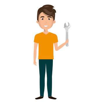 man with wrench tool isolated icon