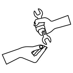 hands with wrench tool isolated icon