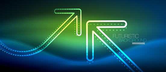Techno neon glowing arrow background