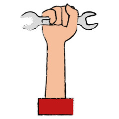 hand with wrench tool isolated icon