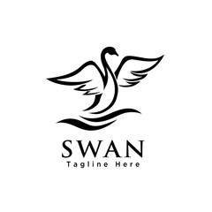Line art  swan flapping wings logo