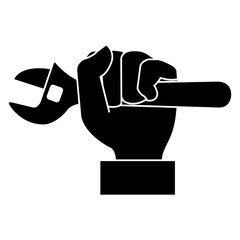 hand with wrench tool isolated icon