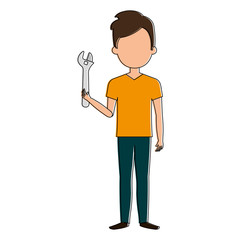 man with wrench tool isolated icon