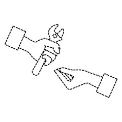 hands with wrench tool isolated icon
