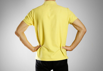 The guy in the yellow blank t-shirt Polo. Prepared for your logo