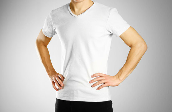 The guy in the white blank t-shirt. Prepared for your logo