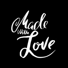 Made with love. Hand drawn dry brush lettering. Modern logo for your product and shop. Vector illustration.