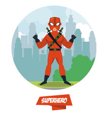 Ninja superhero cartoon on city icon vector illustration graphic design