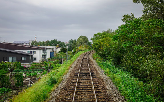 Rail track on mountain in Hokkaido, Japan