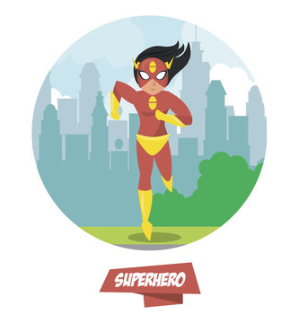 Fast woman superhero on city icon vector illustration graphic design