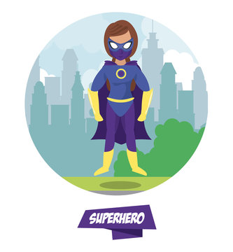 Woman flying superhero on city icon vector illustration graphic design
