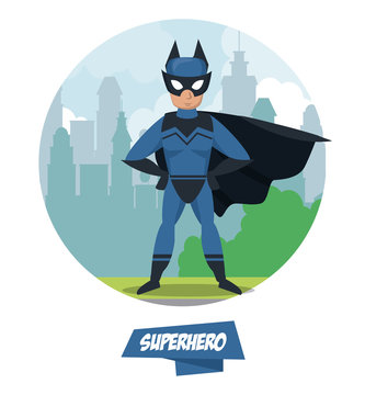 Bat superhero cartoon on city icon vector illustration graphic design