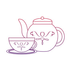 tea cup and kettle icon image vector illustration design  red to blue ombre line