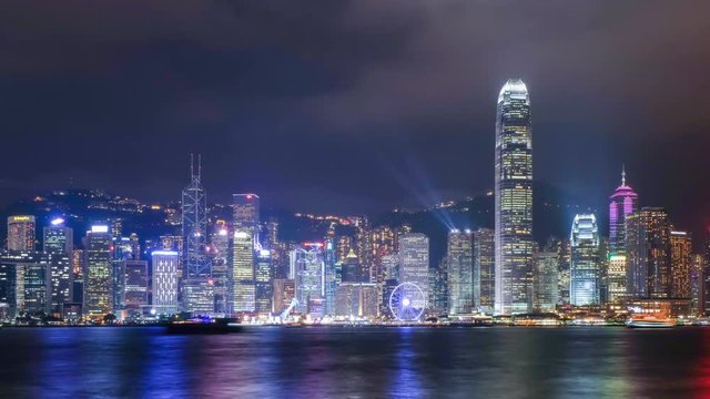Time lapse Cityscape night view of HongKong Skyline and Victoria Habour 