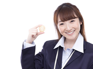 ビットコインを持つ女性