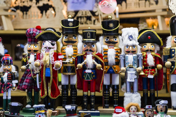 Christmas big wooden traditional nutcrackers in shop at fair market