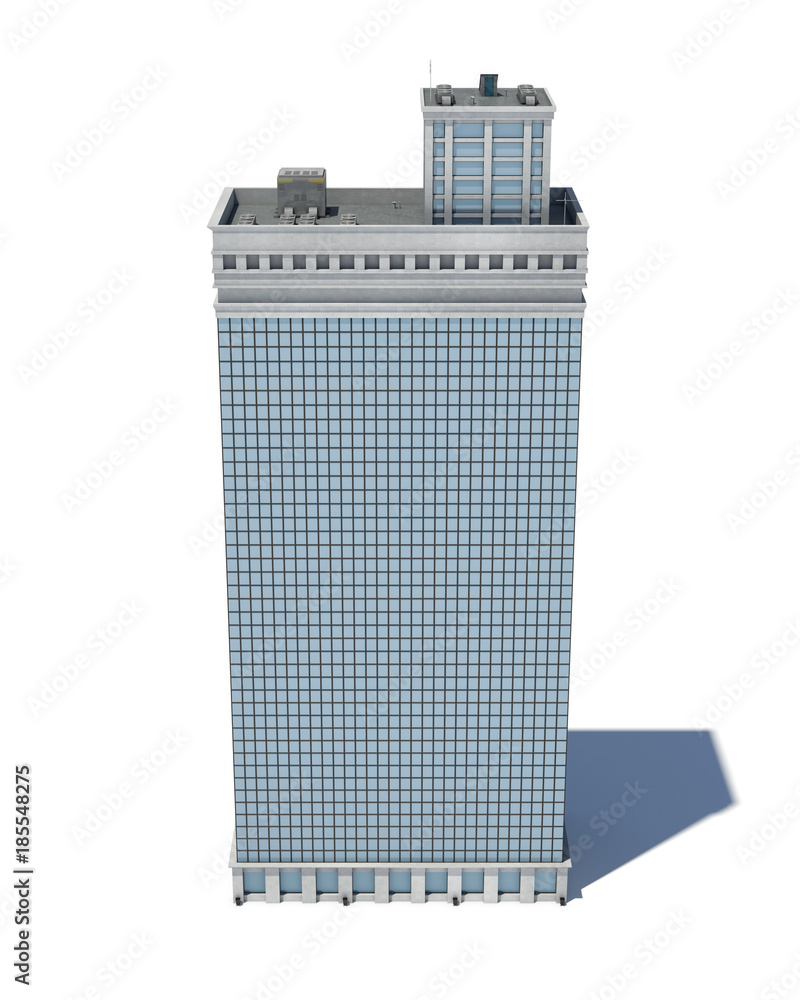 Poster 3d rendering of a white high office building with many large windows.