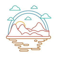 Desert scape cartoon neon lines