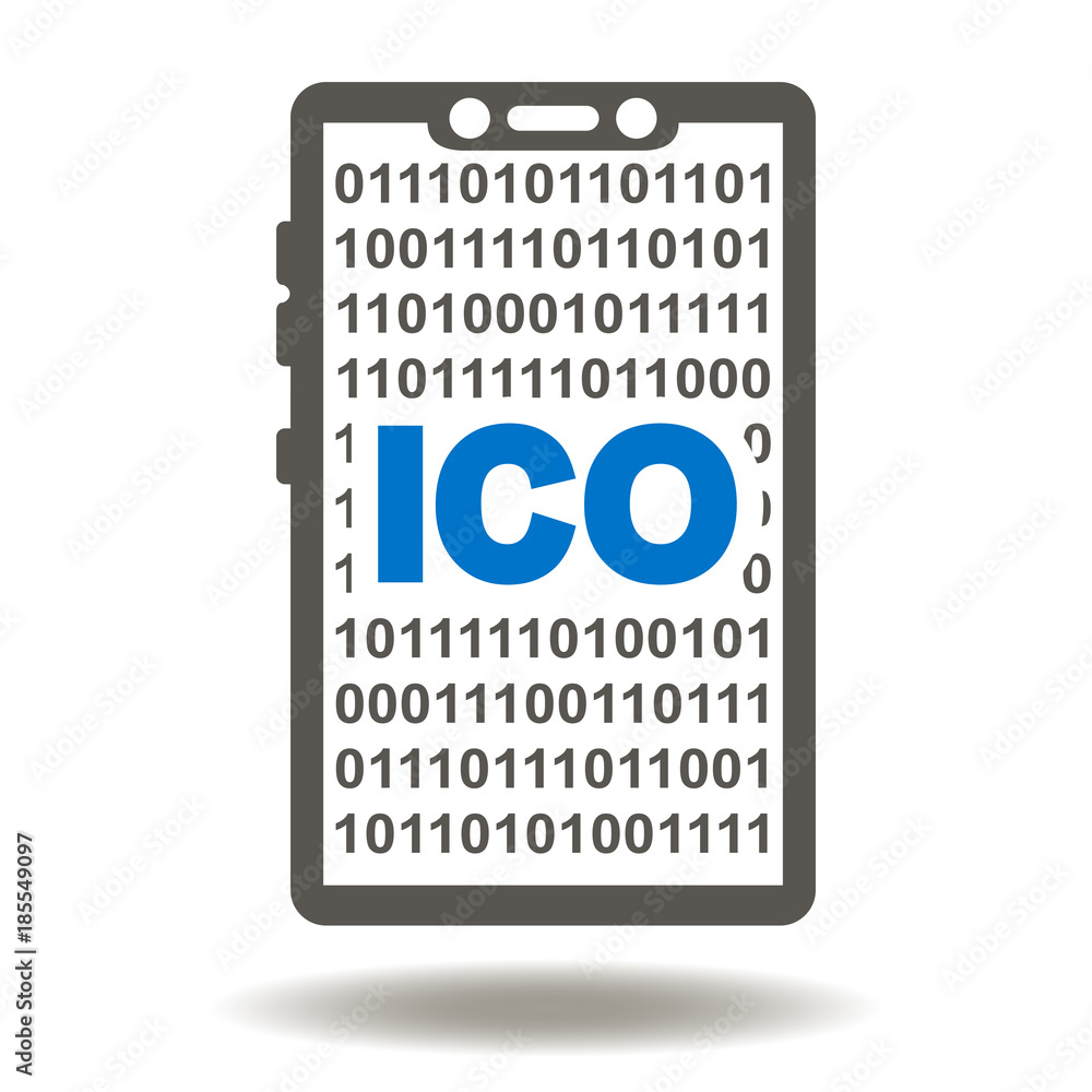 Poster ico smartphone numbers 0 1 icon vector. mobile digital financial application initial coin offering i