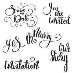 Wedding Lettering Set. Vector illustration.