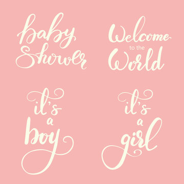 Set of Greeting Lettering for Baby Shower. Vector illustration.